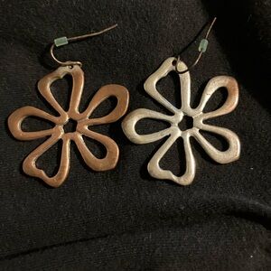 Large Flower Dangle Earrings - Copper & Silver Tones